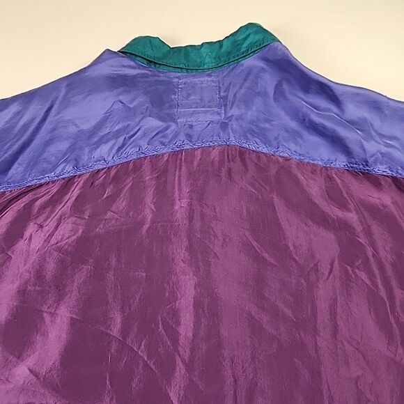 VTG 90's Opus 100% Silk Colorblock Button Down Shirt Large Retro Y2K Club - Picture 8 of 9